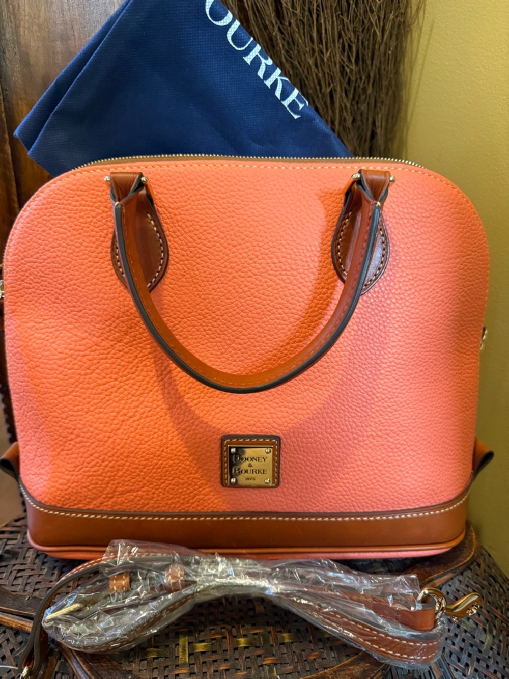 Dooney & Bourke Coral Dome Satchel with Brown Trim